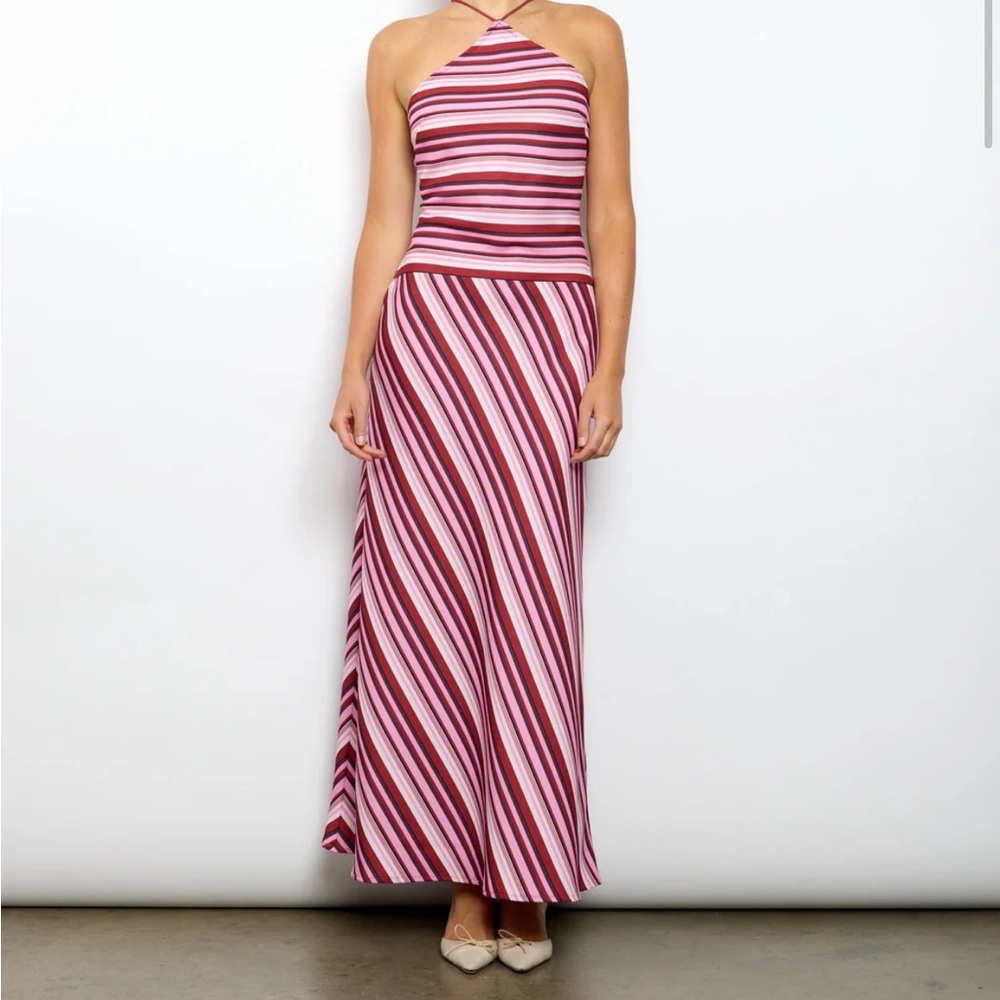 With Harper Lu Maxi Halter Dress Magenta Stripe